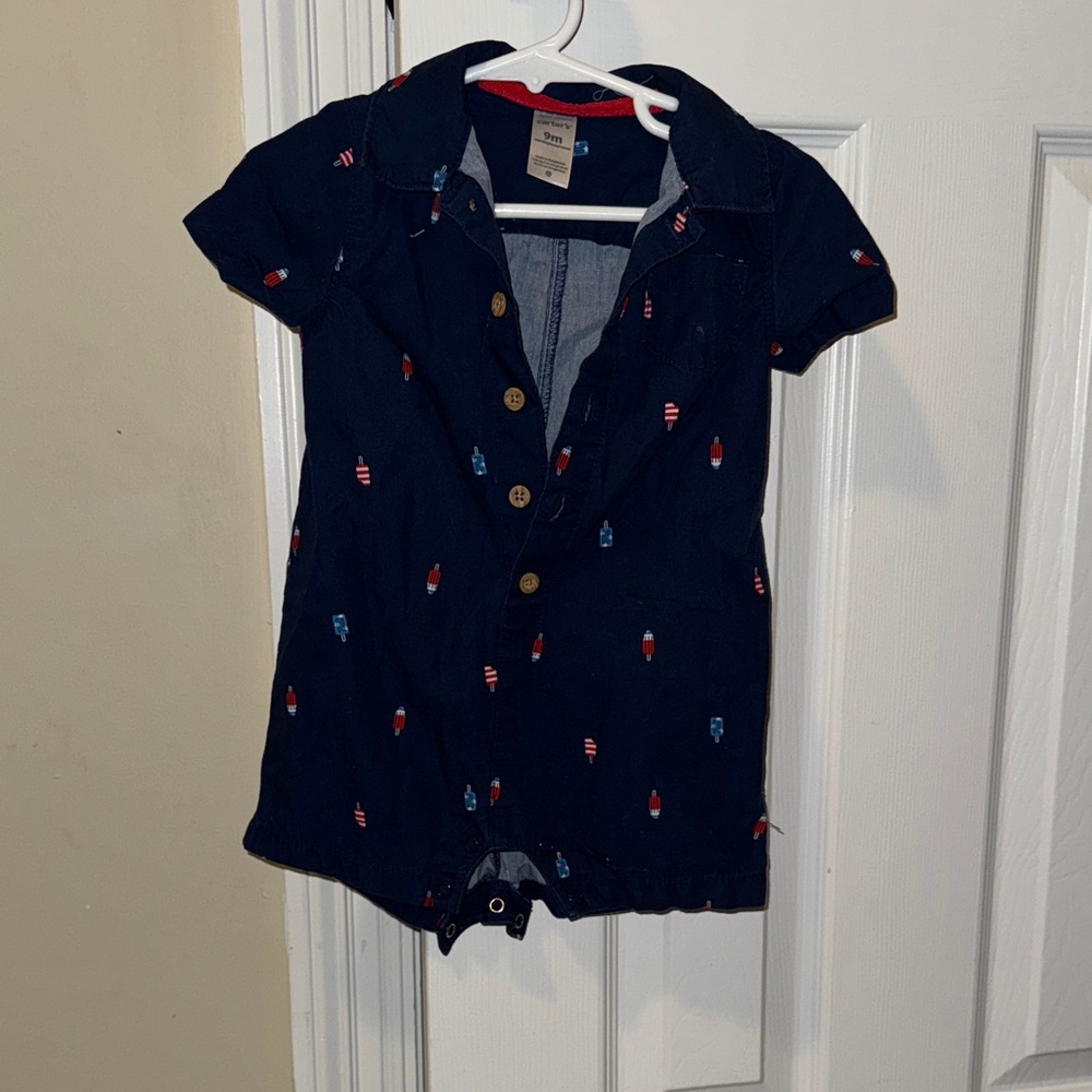 Carter's Navy Blue Button Down Shirt with Fun Print